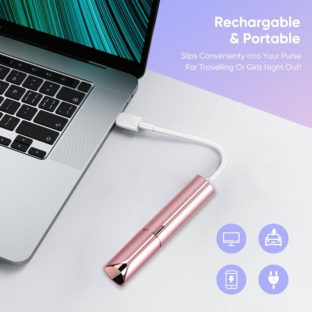 Facial Hair Removal for Women, Device, Remover Women Face, Finishing Touch Upper Lips, Chin & Cheeks, USB Rechargeable with LED LightIncluded Two Replacement Heads（Rose Gold）