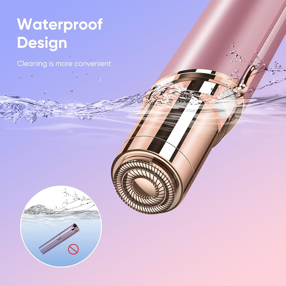 Facial Hair Removal for Women, Device, Remover Women Face, Finishing Touch Upper Lips, Chin & Cheeks, USB Rechargeable with LED LightIncluded Two Replacement Heads（Rose Gold）