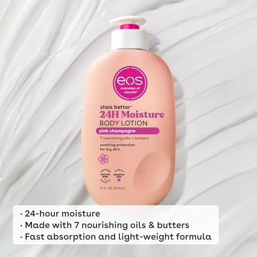eos Shea Better Body Lotion Vanilla Cashmere, 24-Hour Moisture Skin Care, Lightweight & Non-Greasy, Natural Shea, Vegan, Vanilla Body Lotion, 16 fl oz