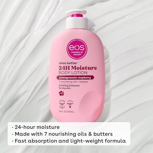 eos Shea Better Body Lotion Vanilla Cashmere, 24-Hour Moisture Skin Care, Lightweight & Non-Greasy, Natural Shea, Vegan, Vanilla Body Lotion, 16 fl oz