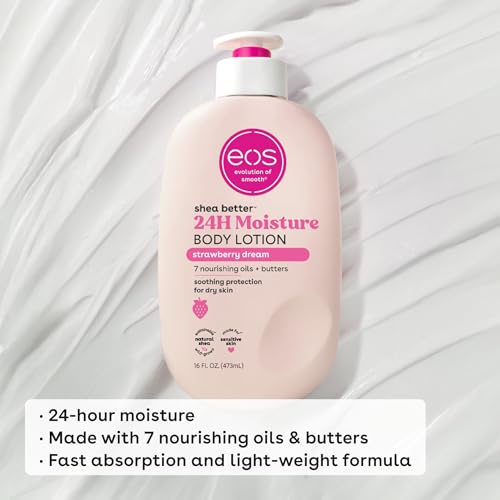eos Shea Better Body Lotion Vanilla Cashmere, 24-Hour Moisture Skin Care, Lightweight & Non-Greasy, Natural Shea, Vegan, Vanilla Body Lotion, 16 fl oz