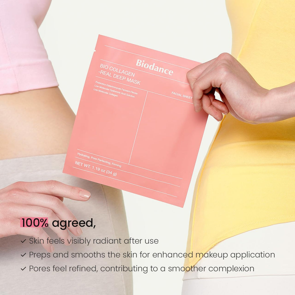 BIODANCE Bio-Collagen Real Deep Mask, Hydrating Overnight Hydrogel Mask, Pore Minimizing, Elasticity, Plumping Improvement, Korean Skin Care, Valentines Day Gifts for Her | 1.19oz(34g) x 4ea