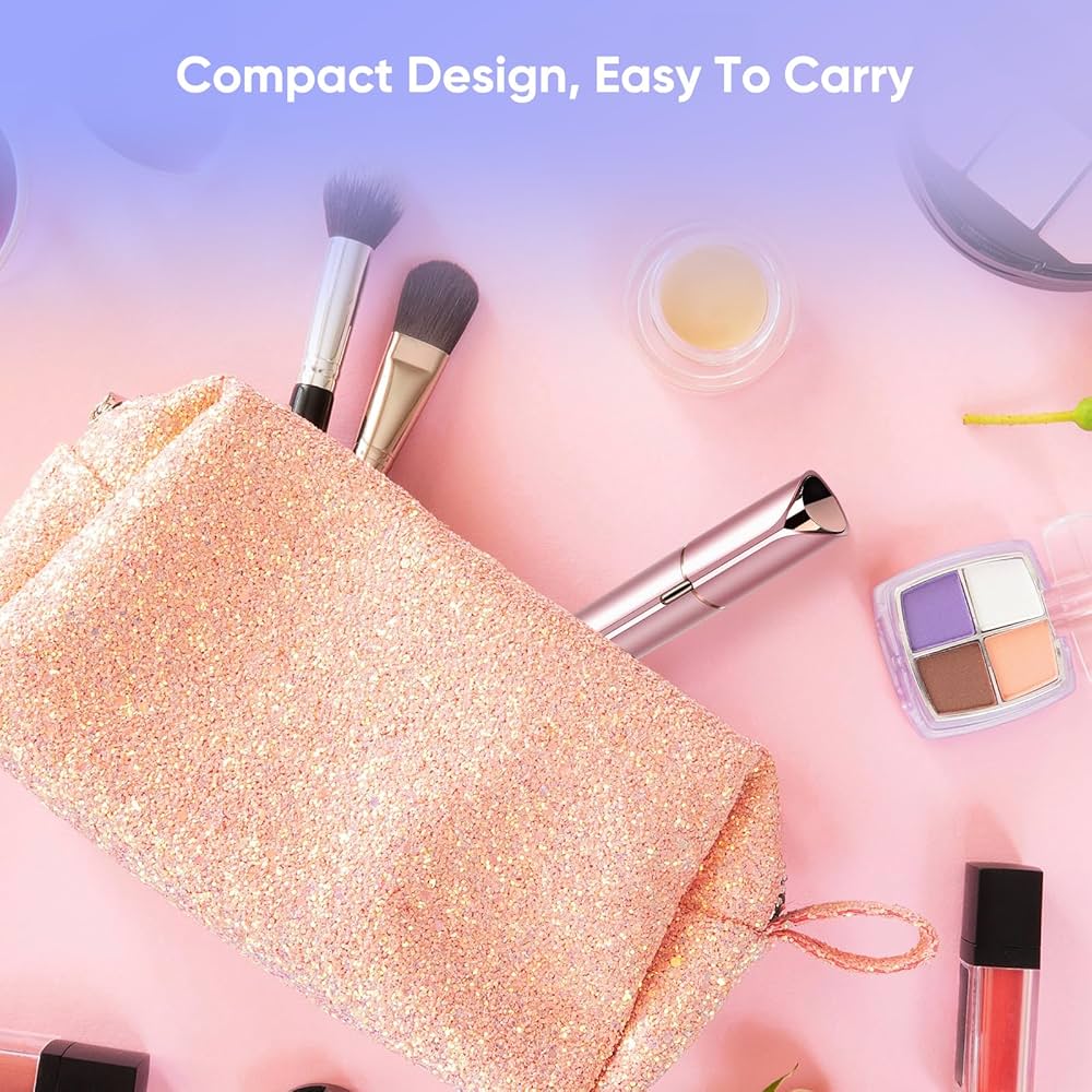 Facial Hair Removal for Women, Device, Remover Women Face, Finishing Touch Upper Lips, Chin & Cheeks, USB Rechargeable with LED LightIncluded Two Replacement Heads（Rose Gold）