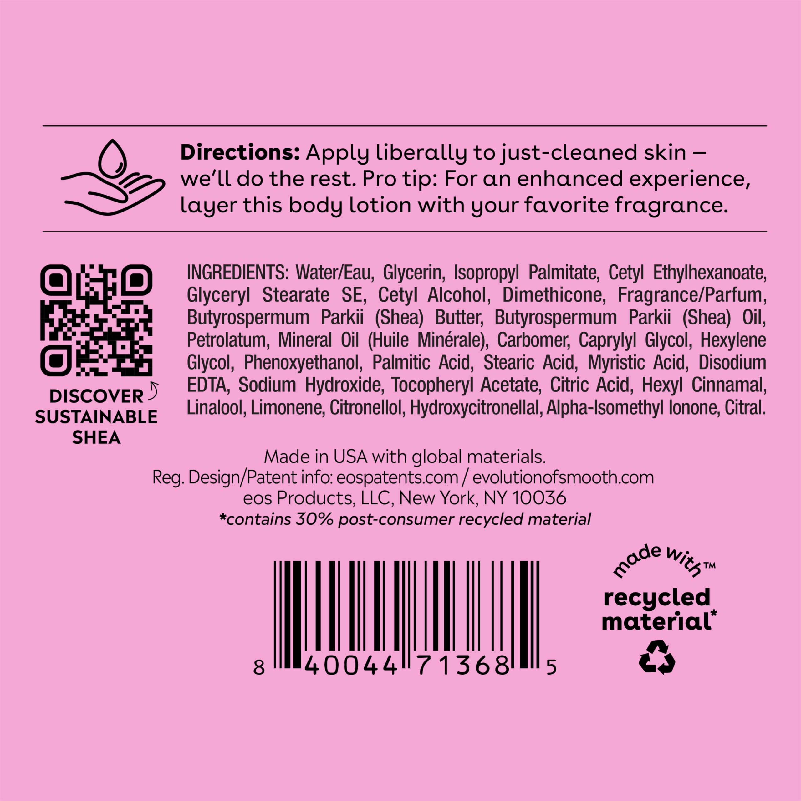 eos Shea Better Body Lotion Vanilla Cashmere, 24-Hour Moisture Skin Care, Lightweight & Non-Greasy, Natural Shea, Vegan, Vanilla Body Lotion, 16 fl oz