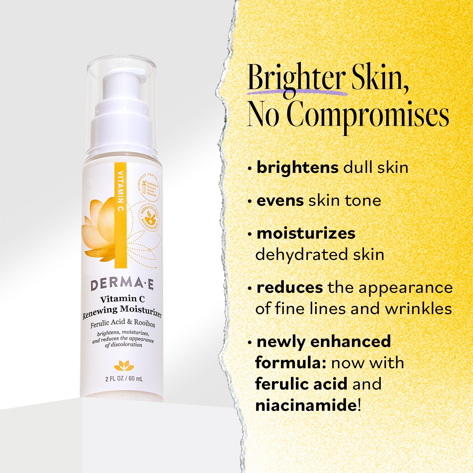 Derma E Vitamin C Renewing Face Moisturizer, 2 Oz, Brightening and Hydrating Facial Skin Renewing Cream, Anti-Aging Wrinkle Cream for Women, Day and Night Moisturizer for Face