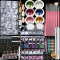 Teenitor Acrylic Nail Kit With Chrome Powder, Almond Tips, Art Brushes, Charms, 3D Gel, Tools, Stand - Beginner Set