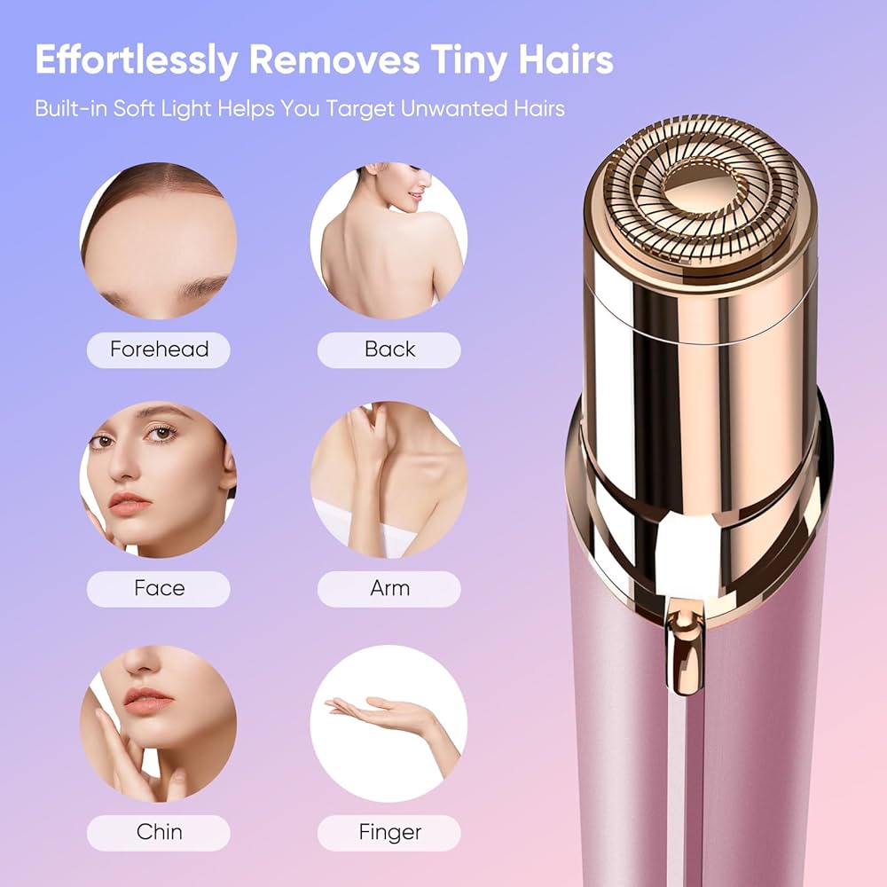 Facial Hair Removal for Women, Device, Remover Women Face, Finishing Touch Upper Lips, Chin & Cheeks, USB Rechargeable with LED LightIncluded Two Replacement Heads（Rose Gold）