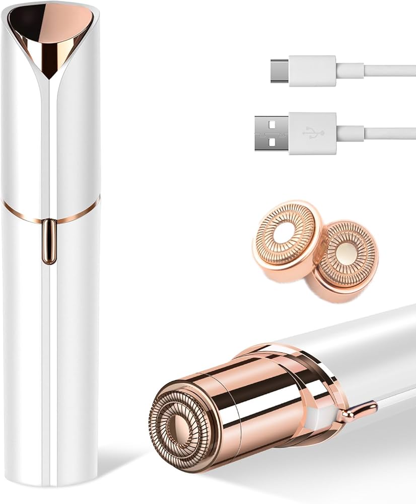 Facial Hair Removal for Women, Device, Remover Women Face, Finishing Touch Upper Lips, Chin & Cheeks, USB Rechargeable with LED LightIncluded Two Replacement Heads（Rose Gold）