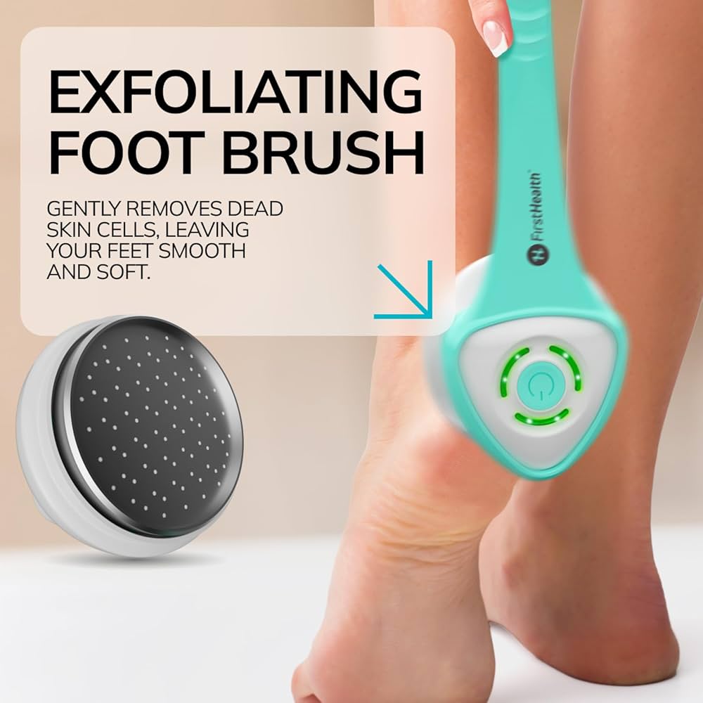 FirstHealth 6-in-1 Multifunctional Electric Shower Brush with Sonic Vibration, Detachable Handle, IPX7 Waterproof, 3 Speed Settings, Interchangeable Heads for Full-Body Cleansing & Exfoliation