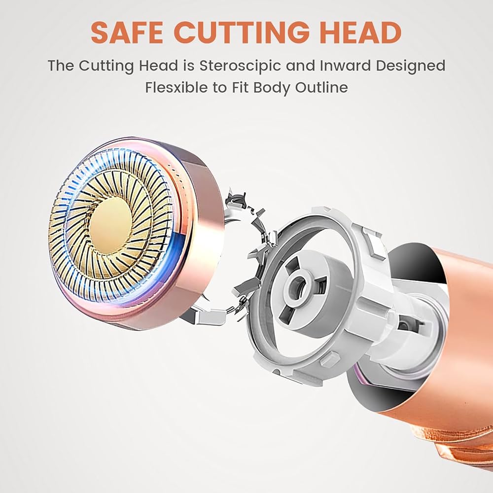 Facial Hair Removal for Women, Device, Remover Women Face, Finishing Touch Upper Lips, Chin & Cheeks, USB Rechargeable with LED LightIncluded Two Replacement Heads（Rose Gold）