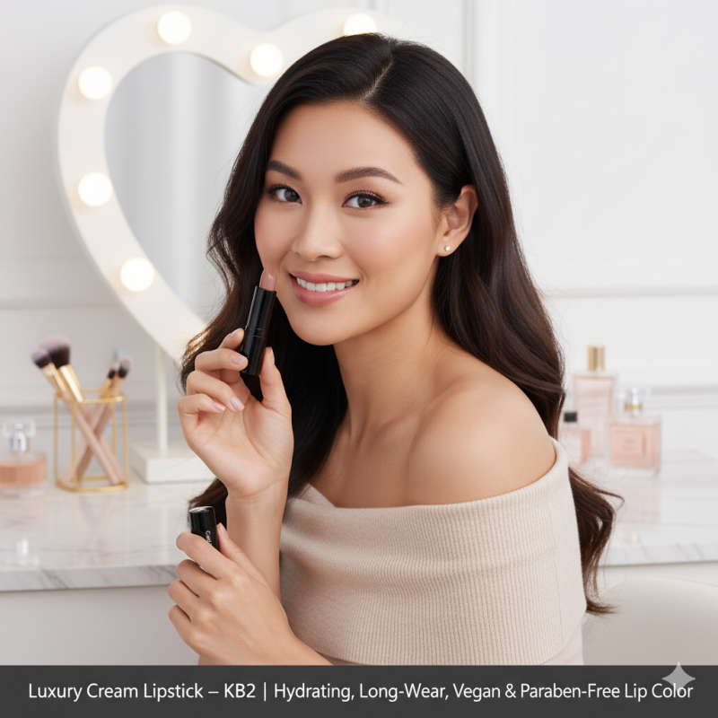 Luxury Cream Lipstick – Naughty Nude – KB2 | Hydrating, Long-Wear, Vegan & Paraben-Free Lip Color